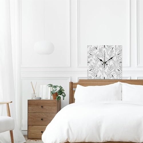 Miniatura 6 de Black White Branch with Flower Ink Analog Clock Wall Clocks Battery Operated Wall Clock Art Battery Clocks Garage for Kitchen Bathroom Bedroom