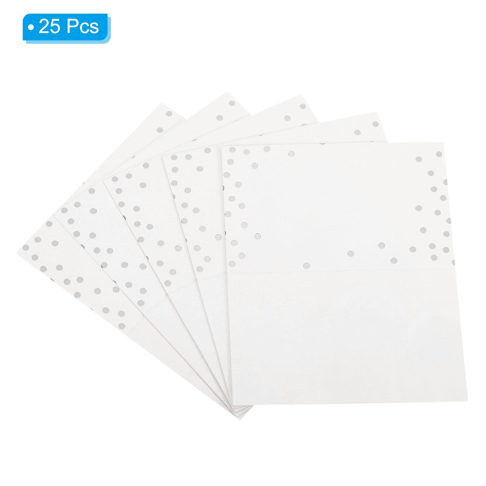 PATIKIL Greeting Cards,25Pcs Favor Decor Foldable Blank Card for Wedding Party DIY Table Name Place Cards,Silver Tone Point White - Image 3