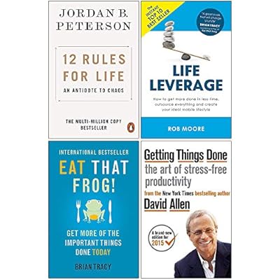 12 Rules for Life, Life Leverage, Eat That Frog, Getting Things Done 4 Books Collection Set