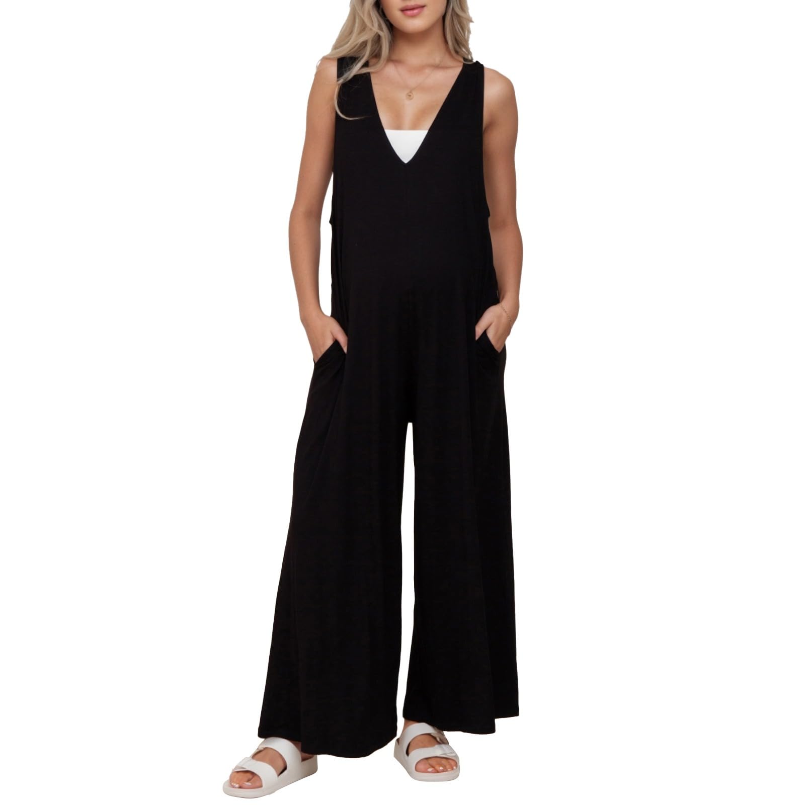 Litthing Salopettes Femme Ample Combinaison Femme sans Manche Jambes Larges avec Poches Grande Taille Salopette de Travail Femme Tenue Décontractée Femme