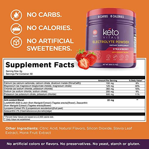 Image of Keto Vitals Antioxidant Electrolytes Powder - Blend Electrolytes with Potassium, Magnesium, Sodium, Calcium | Keto Electrolytes Supplement Energy Drink Mix | Sugar-Free, Zero Calories, Zero Carbs
