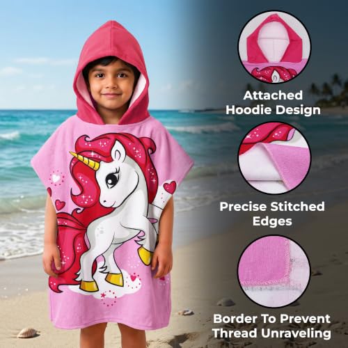 Image of Kids Poncho Towel 120x60 CM, Unicorn, Candy Pink