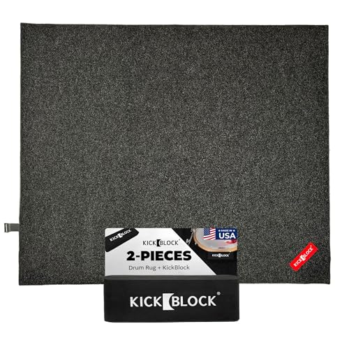 KickBlock Drum Set Bundle – Drum Rug 6'6' x 5'6' + Bass Drum Anchor – Stops Bass Drum Creep & Slide – Non-Slip Mat – Drummer Gift & Accessories (Stage Black)