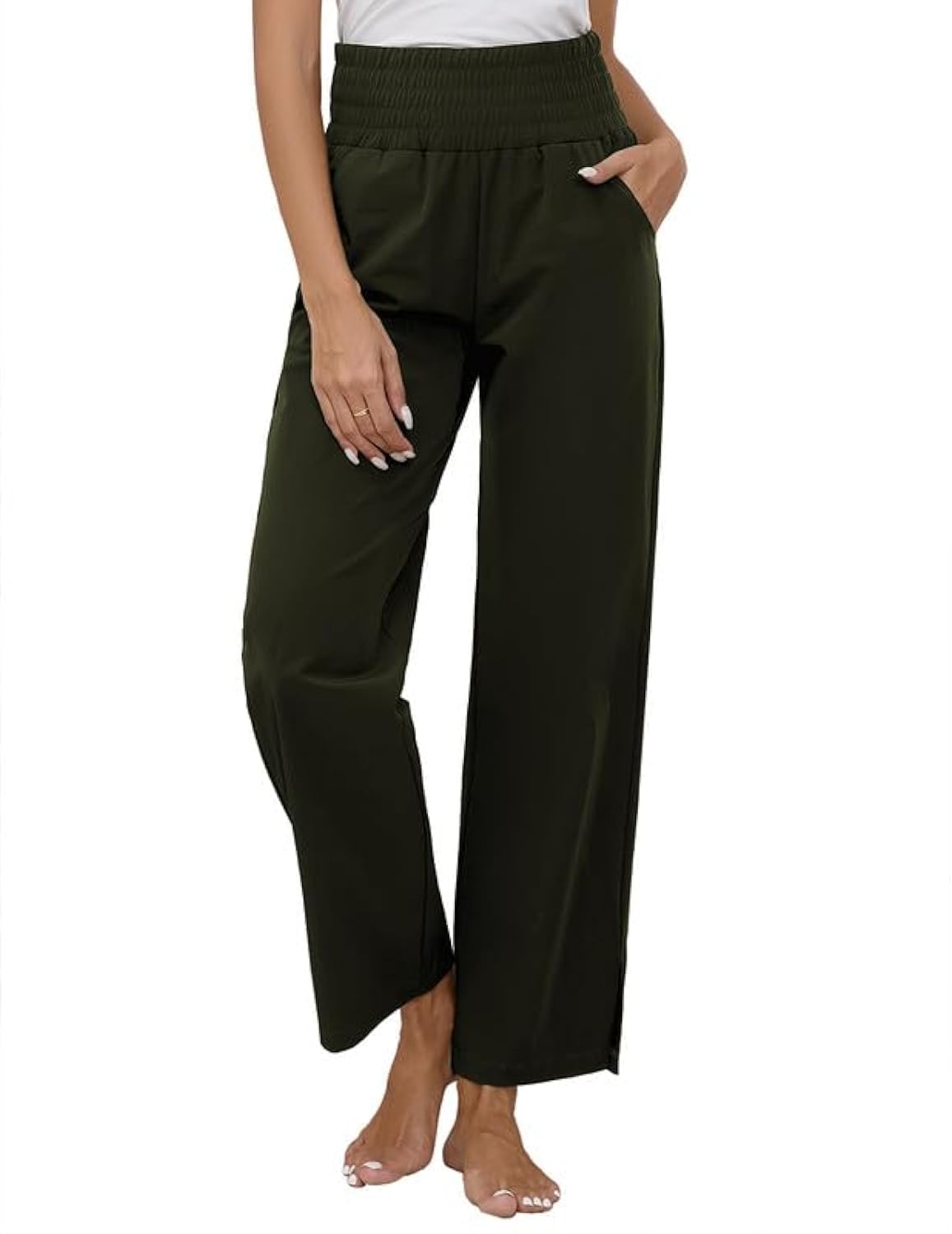 Women Casual Pants High Waisted Pants Light Weight Loose Tall Petite Stretch Pants Long Pants with Pocket