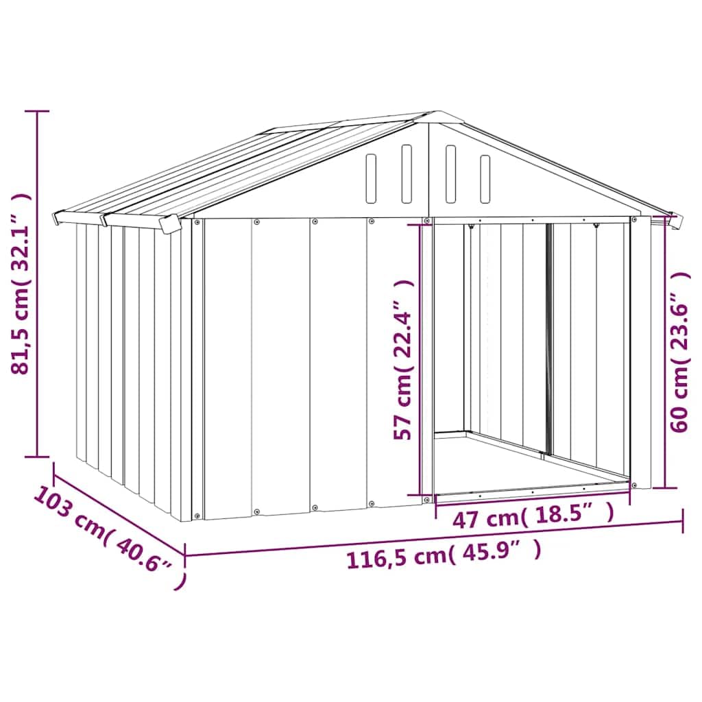 Refined Casa para Perros Acero galvanizado Gris 116,5x153x81,5 cm