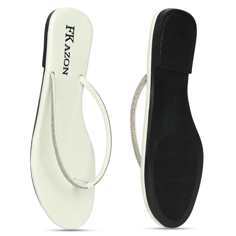 Image of Women's Stylish Flat Sandals - Elegant Flip-Flops with Sparkling Strap|FK 804 BLACK
