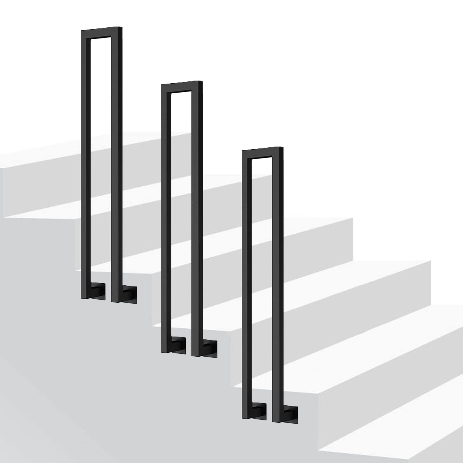 Meiiron Black Staircase Handrails Galvanized Pipe Contemporary Rectangle Stair Wrought Iron Balusters Install On The Side Of Stairs, Metal Iron Safety Deck Rail Step Handrails (Color : Size : 45Cm(17.7")