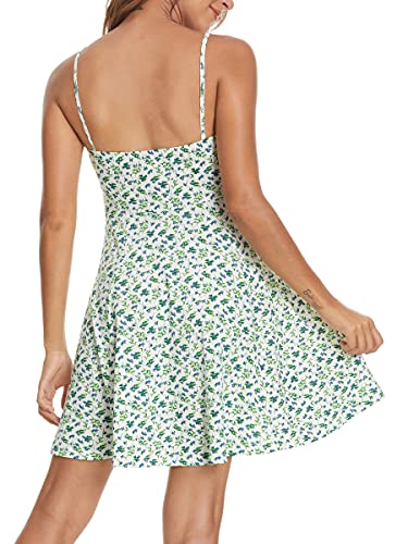 Image of Missufe Spaghetti Strap Floral Mini Dress Women's Casual Ruched Front Drawstring Swing Sundress