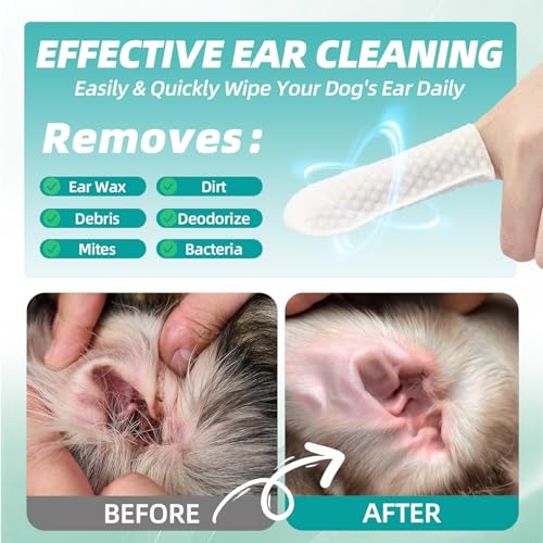 Image of Ear Cleaner Finger Wipes for Dogs & Cats - Gently Remove Ear Wax Debris Sooths & Deodorizes, Relieve Ear Itching & Inflammation, Natural Ingredients Fresh Coconut Scent 150 Pcs
