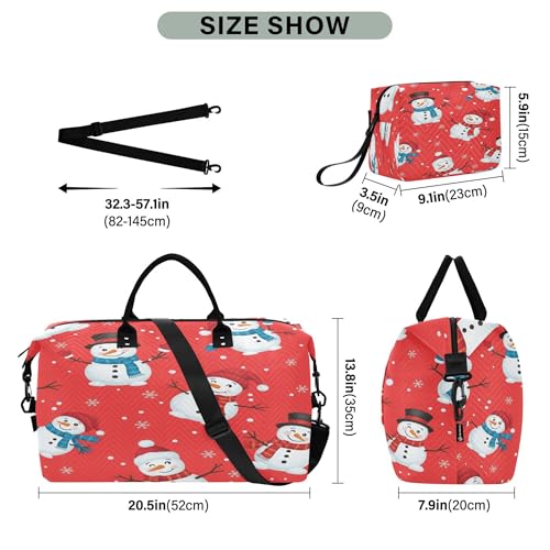 Exnundod Women Weekender Bags Snowmen on Red Pattern Travel Duffel Bags Carry On Overnight Bag Large Tote Luggage3