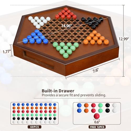 Tablero de Damas Chinas de Madera Grande 15" con Canicas miniatura 2