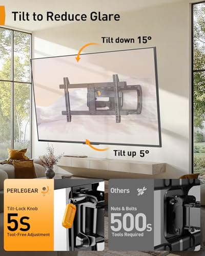 Perlegear Full Motion Sliding TV Wall Mount for 42-95 inch TVs up to 150 lbs with Cable Management, Fits 12&Prime;/16&Prime;/24&Prime; Wood Studs, Swivel TV Mount Bracket, Tool-Free Tilt, Max VESA 600x400mm PGTVM41B