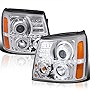 Spec-D Tuning LED Dual Halo Chrome Housing Clear Lens Headlights Compatible with 2002-2006 Cadillac Escalade All, Left + Right Pair Headlamps Assembly