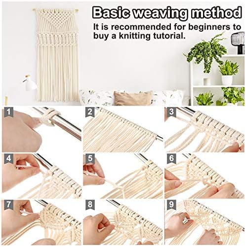 GEMITTO Macrame Cord, 100m x 5mm Macrame Plant Hanger Rope, Decoration Cotton String Twine Craft DIY Knitting Thread, Macrame Roll for Tapestry Wall Hanging, Garden Flower Pot Holder Beige