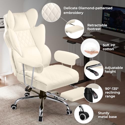 COMHOMA Big and Tall Office Chair, High Back Leather Gaming Chair with Footrest, Executive Ergonomic Office Chairs with Pocket Spring Lumbar Support and with Outward Fixed Soft Armrests