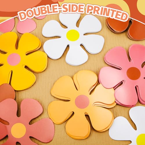 Image of Henoyso 60 Pcs Groovy Party Decorations Retro Flower Cutouts Daisy Decor 60s 70s 80s Hippie Paper Cutouts for Birthday Party DIY Wall Office Home(Groovy Color,Assorted Sizes) (Pack of 3)