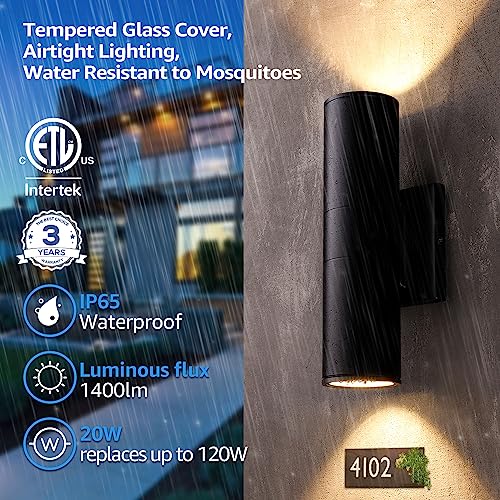 Leonlite Integrated Led Cylinder Up Down Wall Light Outdoor, 100V-277V Aluminum Waterproof High-End Wall Sconce In 2 Lights, Etl-Listed 20W 1400Lm, Exterior Front Door Porch Light Fixtures, Pack Of 4 #TOP1