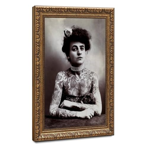 Tableau Tattooed Lady Maud Wagner 1907 toile premium avec support de suspension en bois