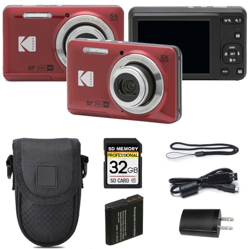 Kodak PIXPRO FZ55 Digital Camera 16MP Compact Point & Shoot 5X Optical Zoom 28mm Wide Angle Lens 1080P Full HD Video Red + Camera Case & 32GB SD Card