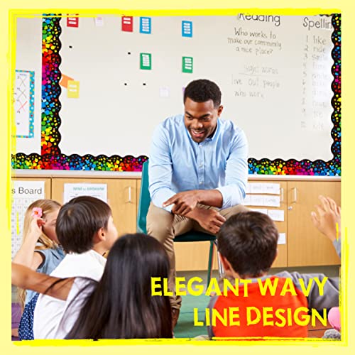 Image of 60 Feet Bulletin Board Borders, Self Adhesive Scalloped Confetti Rolled Border Trim Decoration with Strong & Permanent Adhesive for School, Classroom Offices Wall, Desks, Windows, Doors