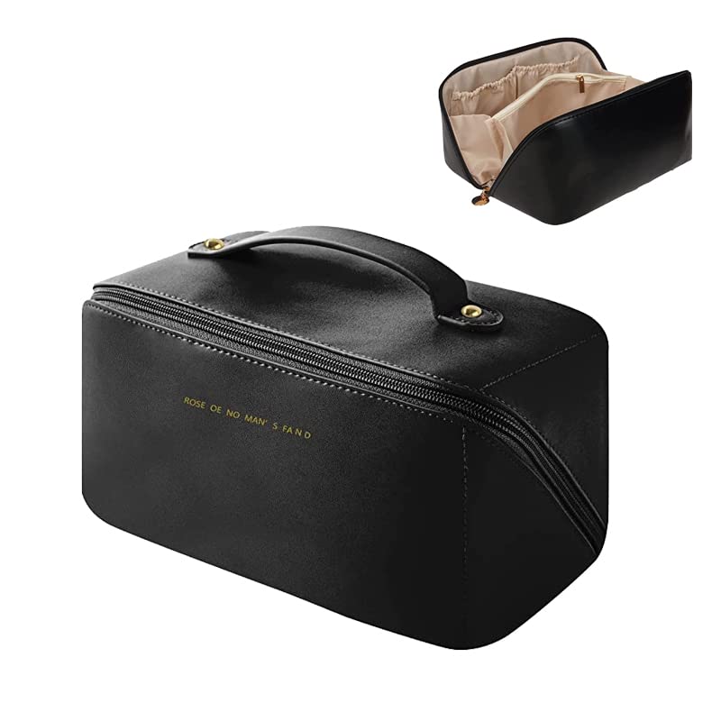 Large Capacity Travel Cosmetic Bag, Portable Toiletry Bag Organizer Water-Resistant Travel Multi Layer Makeup Bag with Handle and Divider, Multifunction Toiletry Bags for Women Girls, Black