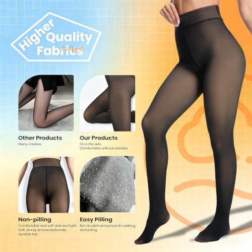Image of Caprilite Women Fleece Lined Tights-Fake Translucent Leggings High Waist Pantyhose Sheer Thick Warm Tights For Women