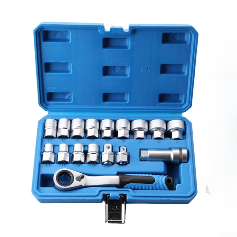 Set di chiavi a bussola a cricchetto a 12 punte con barra di estensione e punte, bussole metriche da 10-24 mm, per riparazioni domestiche e garage