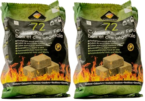 Cheminett - Cubes Allume Feu Naturels - 72 Pièces - À Base de Sciure de Bois de Conifères Certifié FSC et d’Huile Végétale - Temps de Combustion 8 à...