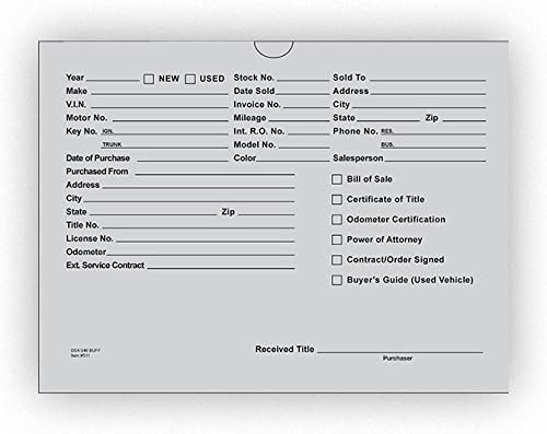 Vehicle Deal Envelopes (Deal Jackets) - Printed (Teal)