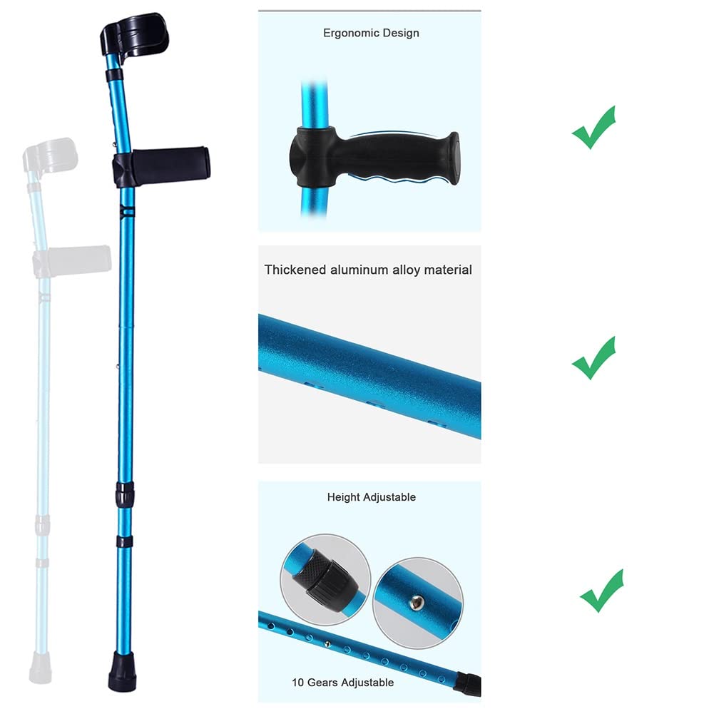 Przenośne składane kule ortopedyczne dla dorosłych, aluminiowa ergonomiczna laska do chodzenia, kule ortopedyczne z regulacją wysokości dla seniorów, niepełnosprawnych osób starszych (kolor:
