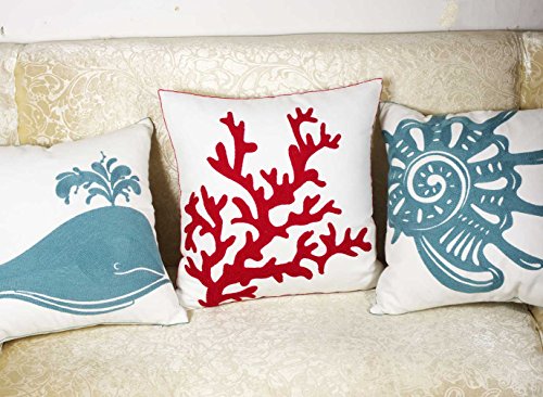 DECOPOW-Embroidered-Nautical-Decor-Pillow-CoversSquare-18-Inches-Decorative-Canvas-Pillow-Cover-for-Nautical-Style-Deco-by-Coral-Red-New 51pjS2Z0ZJL