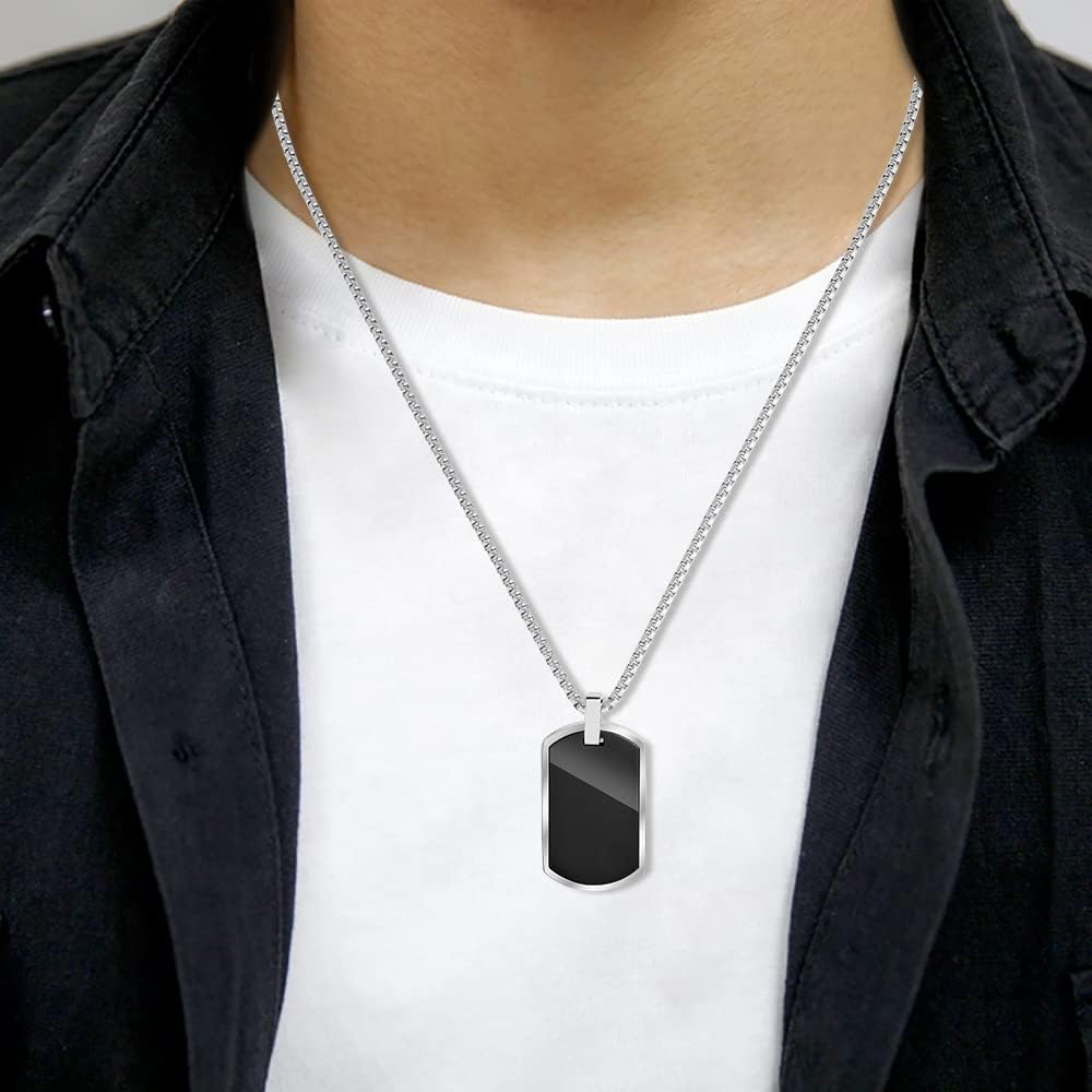 Geoffrey Beene Men's Stainless Steel Engravable Dog Tag Pendant Box Chain Necklace - Image 6