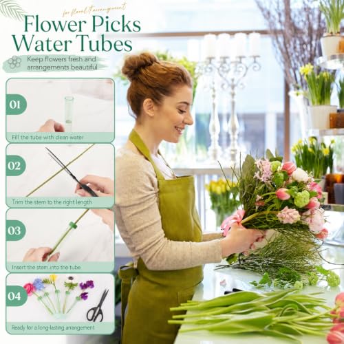 Image of Tessco for you 150 Pcs Floral Water Tubes 4.5 Inch Floral Tubes Plastic Flower Supplies for Fresh Flowers with Rubber Cap for Flower Stem Arrangements Florist Supplies(Light Green)