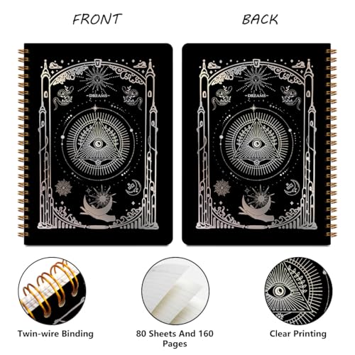Image of 2 PCS Dream Journal Black Spiral Notebook Moon and Sun Journaling Notebooks Aesthetic Design Gifts for Women Girls Note Book Writing Journal Black Hardcover Notebook Classroom Office Supplies