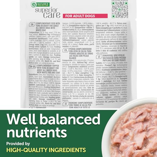 Nature’s Protection Superior Care Hundenassfutter mit Thunfisch - Hundefutter ohne Getreide & hypoallergen - Für weiße Erwachsene Hunde - Haut & Fellpflege - Reduziert Tränenflecken (24 x 70g)