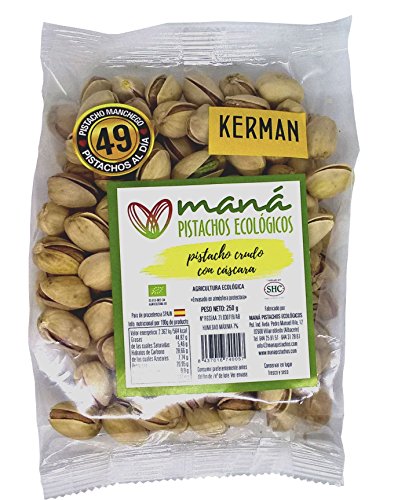 Maná Pistachos Ecológicos - Pistacho manchego ecológico (Crudo con cascara, sin sal, cultivado en España y con procesos de agricultura ecológica, 500g pack 2 bolsas)