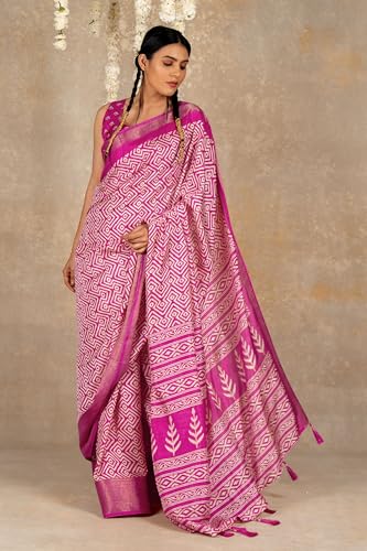 Image of MIRCHI FASHION Women's Cotton Blend Bagru Batik Blocks Printed Saree with Blouse Piece
