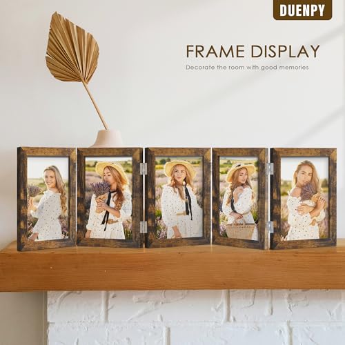 Image of DUENPY 5 Folding 4x6 Accordion Wood Frame Plexiglass Brown | Constructed With Engineered Wood And Plexiglass, Elegant Ornament For Desktop Photo Display