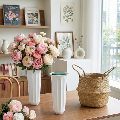 Image of Goaste 6 Pack Cemetery Vases with Spikes, Memorial Floral Vases with Foam Inserts, Grave Flower Holder Cones for Outdoor Use, Lawn Headstone Graveside Decoration, Fresh or Artificial Flowers, White