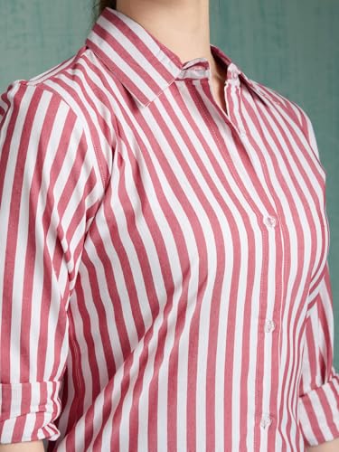 Image of Women's Cotton Striped Shirt | Casual Button Down Shirts for Women | Full Sleeve Stylish Office Wear Top | Regular Fit Color