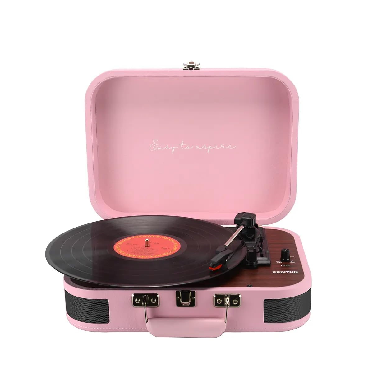 PRIXTON VC600 - Platine Vinyle Tourne-Disque Vintage, Lecteur de vinyles et de Musique Via Bluetooth et USB, 2 Haut-parleurs intégrés, Design Mallette, Couleur Rose