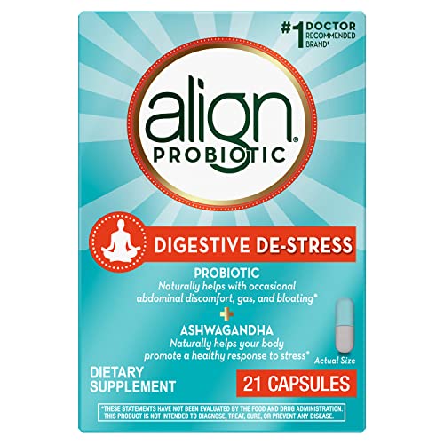 Align Probiotic, Digestive De-stress, Probiotic for Women and Men with Ashwagandha, Helps with a Healthy Response to Stress, Gluten Free, Soy Free, Vegetarian, 21 Capsules