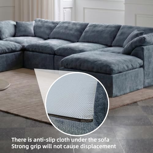 Image of Cloud Couch Sectional for Living Room, Modular U Shaped Boneless Sofa with Chaise, Compressed No Assembly Couch, Deep Seat Chenille Upholstered Convertible Sofa Bed(Steel Blue)