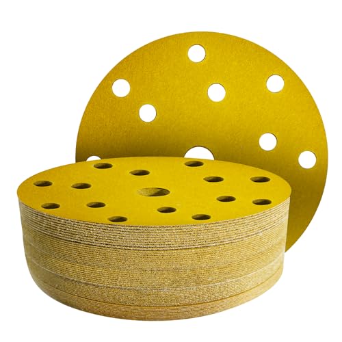 GZKTY 50 Pièces Disques abrasifs de 150 mm, Grain 60/80/120/180/320 - Disque a poncer 150mm 15 trous pour Ponceuse Excentrique 150mm