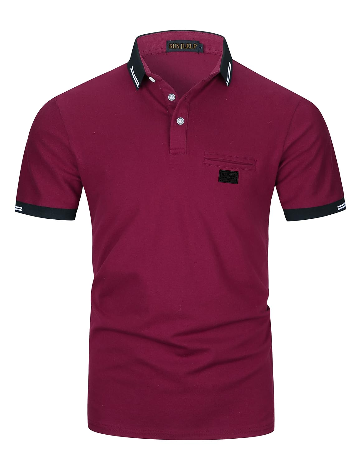 KUNJLELP Poloshirt Herren Kurzarm Polohemd Männer Kontrastfarbe Baumwolle mit Tasche T-Shirt Sommer