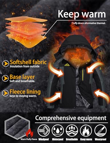 Image of TACVASEN Men's Winter Ski Jacket Waterproof Snow Coats Snowboard Fleece Lining Jacket Warm Parka with Hooded,Standard Length
