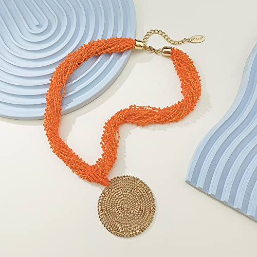 Bocar Statement Multi Layer Beaded Handmade Circle Pendant 20" Costume Necklace for Women3