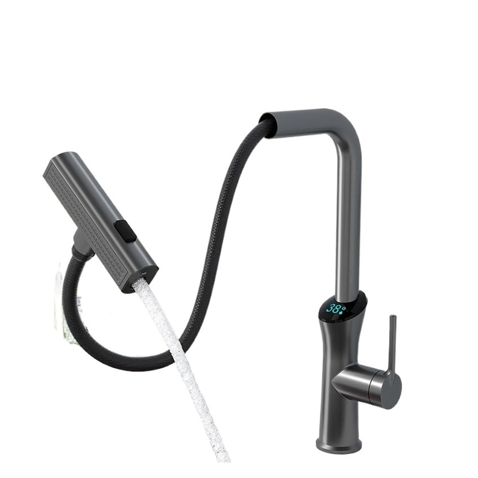 Robinet de cuisine, évier de légumes, robinet multifonction à affichage numérique LED, robinet mélangeur d'eau chaude et froide extractible rotatif (Color : SL Regular style)