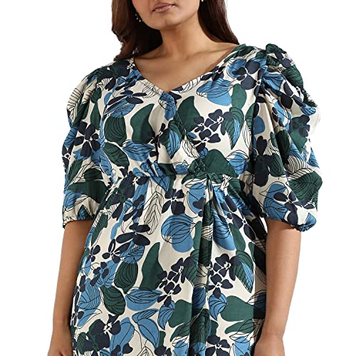 Image of Instafab Plus Women's Multicolour Printed Midi Length Short Sleeve Regular Fit Wrap Dress for Casual Wear | Modern Clothing Dress Crafted with Comfort Fit for Everyday Wear, 3XL