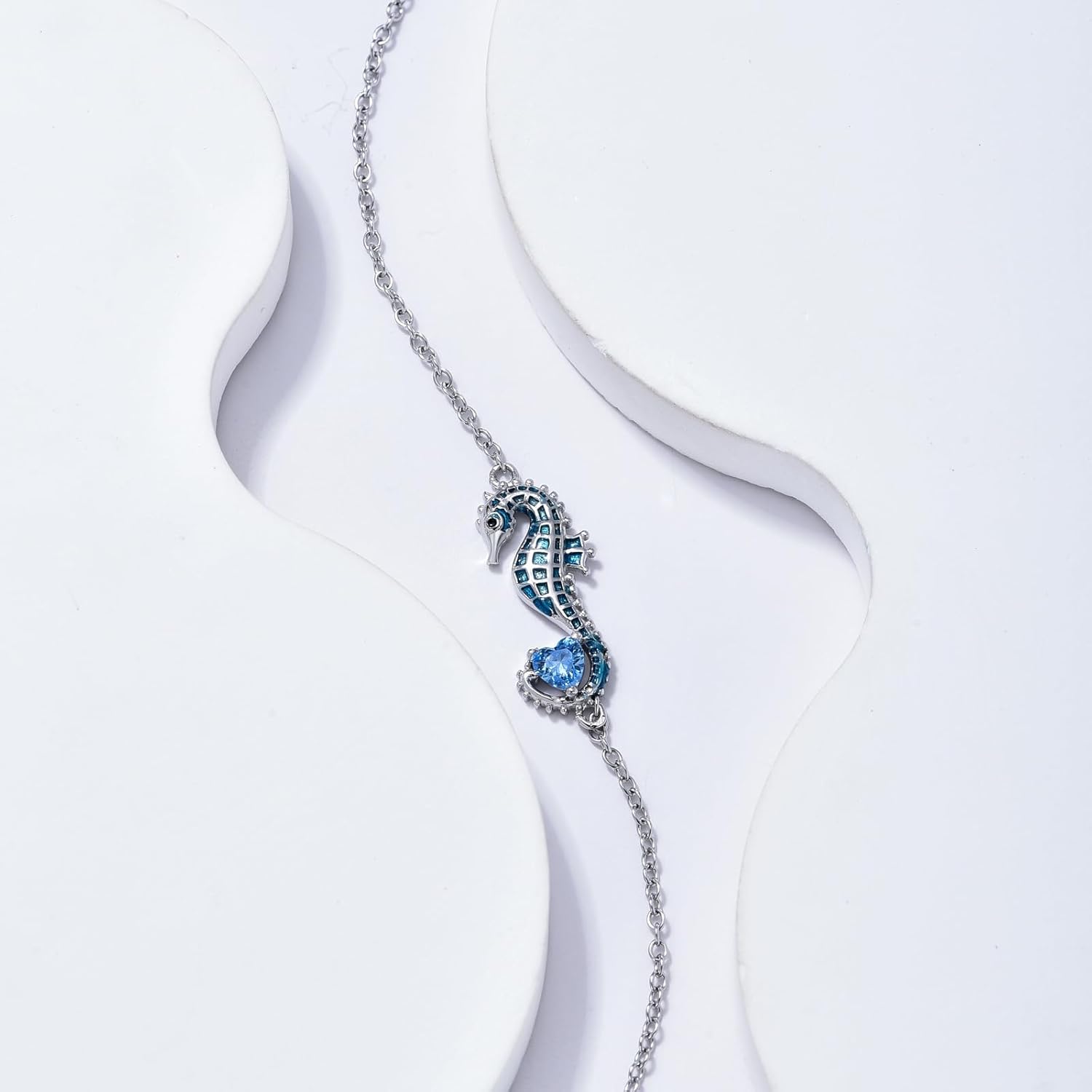 LONAGO Seahorse Bracelet 925 Sterling Silver Blue Seahorse with Heart Bracelet for Women